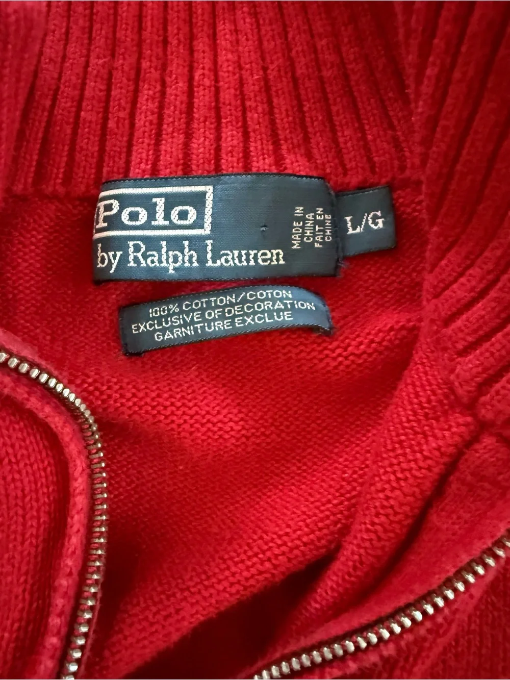 100% Cotton Red Polo Ralph Lauren quarter zip sweater Men’s L #preppy